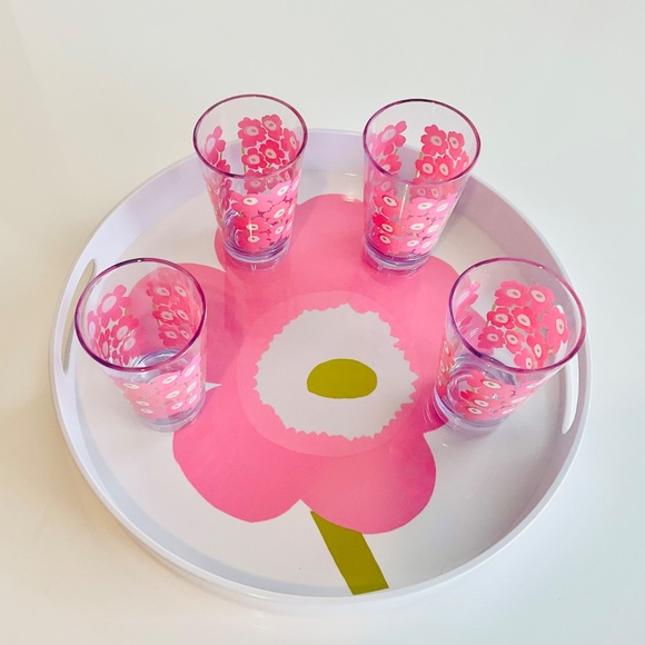 Marimekko Unikko Large Pink and White Serving Tray and matching Cup Set NWT - Picture 15 of 16